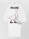 Moschino Crew Neck Graphic Print Silk Blend Dress In White