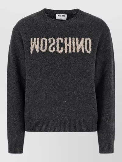 Moschino Crew Neck Knit Top Long Sleeves Ribbed In Black