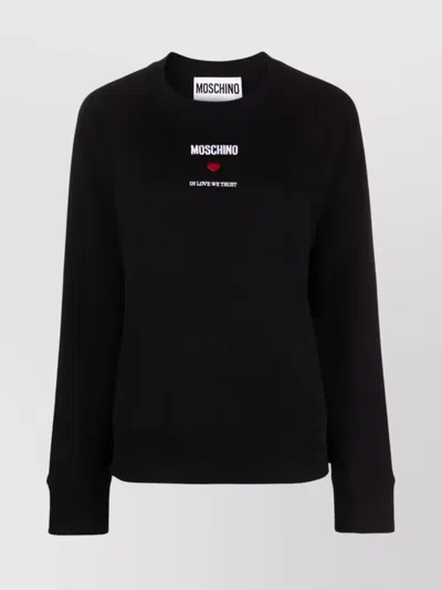 Moschino Crew Neck Knitwear Long Sleeve Ribbed Style In Black