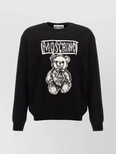 MOSCHINO CREW NECK LOGO INTARSIA SWEATER