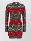 Moschino Crew Neck Long Sleeve Graphic Dress In Multi
