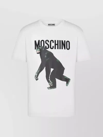 MOSCHINO CREW NECK MONKEY PRINT JERSEY T-SHIRT