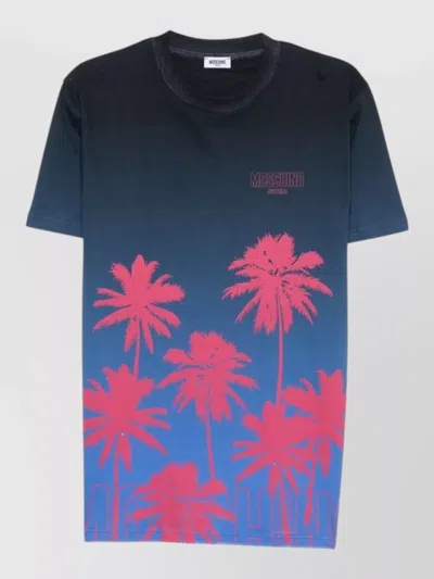 Moschino Crew Neck Shirt Short Sleeves Ombre Graphic In Blue