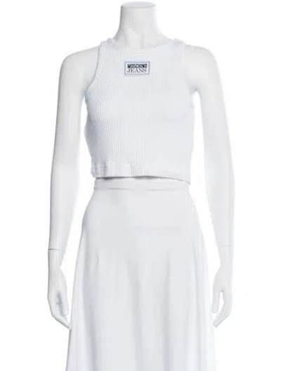 Pre-owned Moschino Crew Neck Sleeveless Crop Top In White