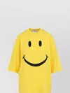 Moschino Crew Neck Smiley Face Print T-shirt In Yellow