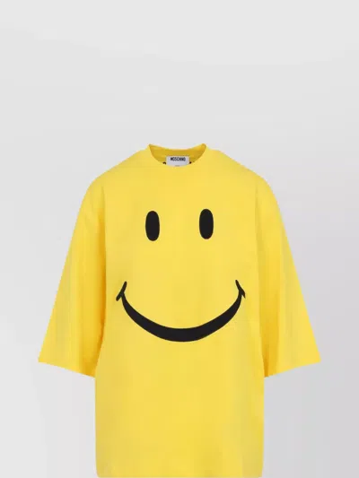 MOSCHINO CREW NECK SMILEY FACE PRINT T-SHIRT