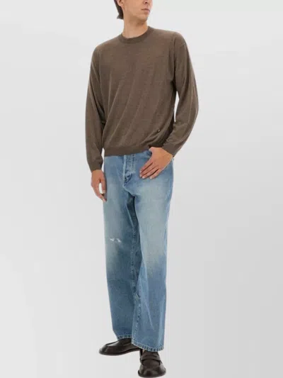 Moschino Crew Neck Sweater Ribbed Cuffs In Brown