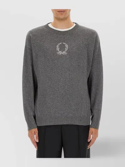 Moschino Crew Neck Sweater Ribbed Cuffs In Gray