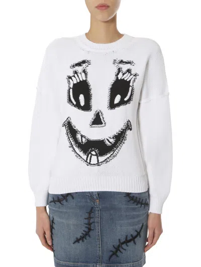 Moschino Rib Knit Sweatshirt In White