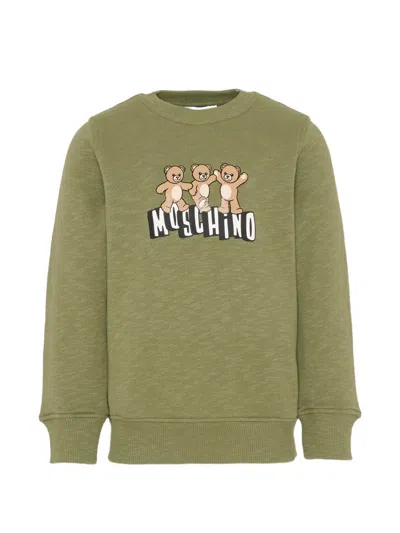 Moschino Kids Teddy Bear Printed Crewneck Sweatshirt In Green