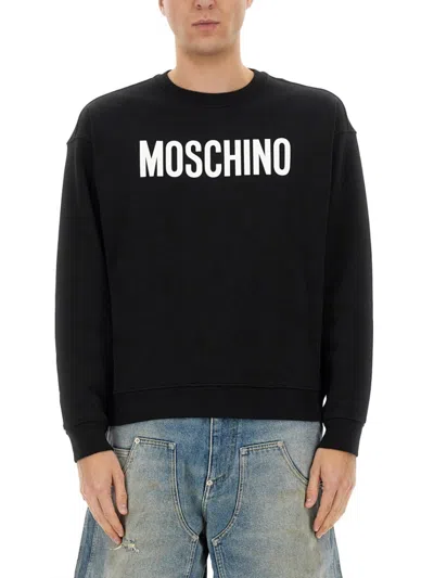 Moschino Crew Neck Sweatshirt With Iconic Logo Detail In Black
