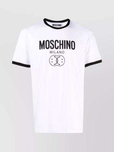 Moschino Crew Neck T-shirt With Logo And Smiley Print In White