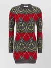 Moschino Crew Neck Long Sleeve Graphic Dress In Multi