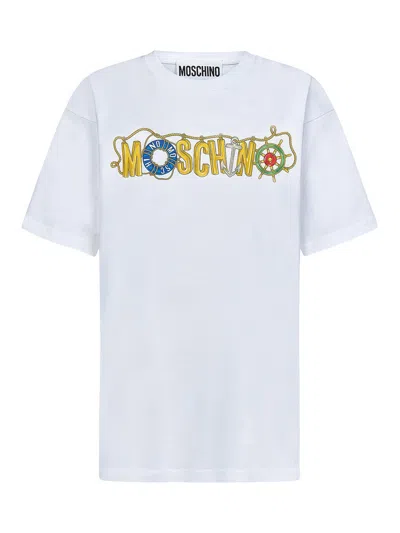 Moschino Crewneck Cotton T-shirt With Logo In White