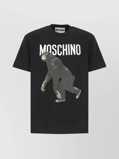 Moschino Crewneck Graphic Print T-shirt In Black