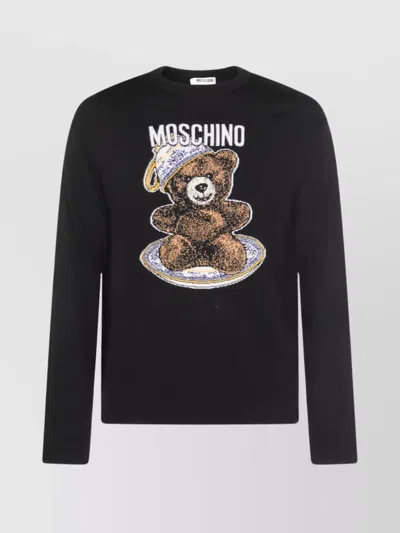 Moschino Crewneck Graphic Sweater Long Sleeves In Black