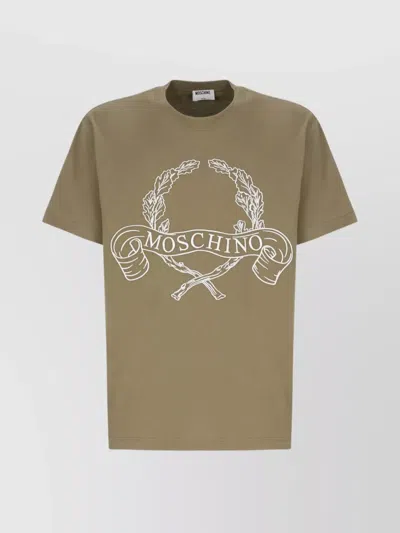 Moschino Crewneck Logoed Embroidery Graphic Print T-shirt In Brown