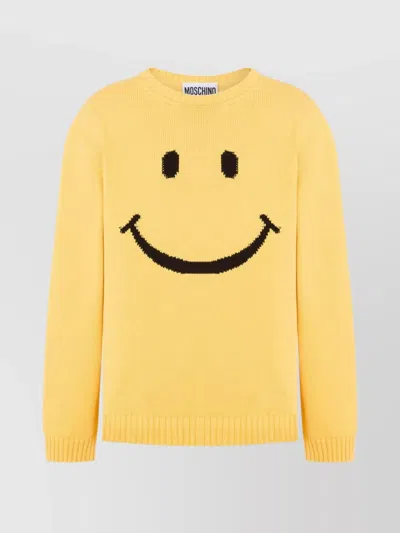 Moschino Crewneck Sweater With Smiley Face Motif In Yellow