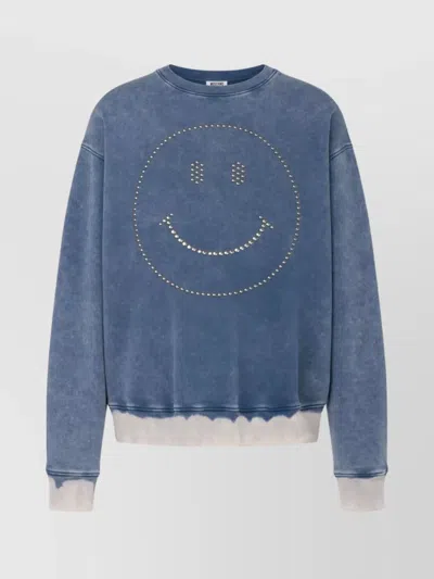 MOSCHINO CREWNECK SWEATER WITH STUDDED SMILEY FACE