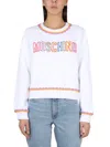Moschino Crewneck Sweatshirt With Embroidered Logo And Scalloped Trim In White