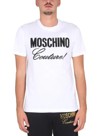 Moschino Crewneck T-shirt With Front Logo And Necklace Detail In White