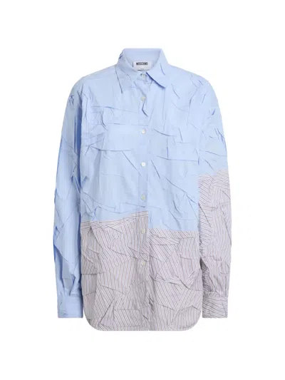 Moschino Crinkled-finish Striped Shirt In Blue