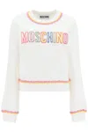 Moschino Crewneck Sweatshirt With Embroidered Logo And Scalloped Trim In White
