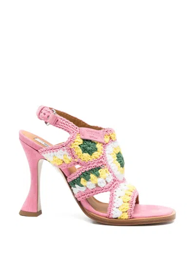 Moschino Sandals Heel Open Toe Crochet Slingback Strap In Multi