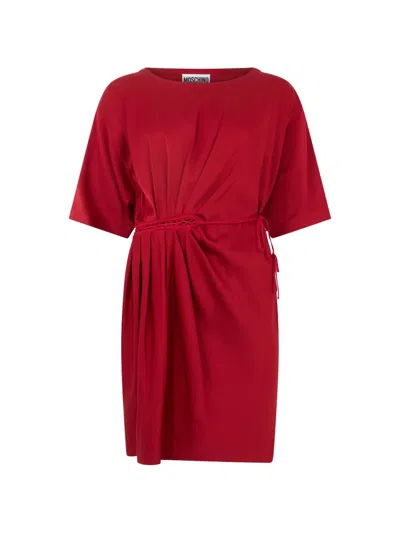 Moschino Crochet-trim Pleated Mini Dress In Red
