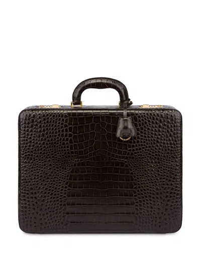 Moschino Crocodile-effect Briefcase In Brown