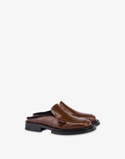 Moschino Crocodile-print Calfskin Clogs In Multi