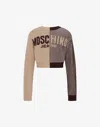 Moschino Crop Pullover In Intarsia Wool Blend In Brown