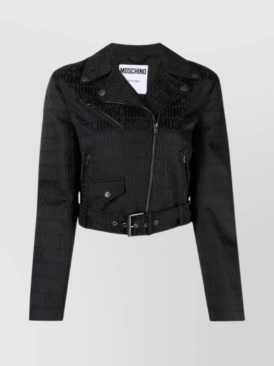 Moschino Cropped Belted Blazer With Flap Pockets In Black