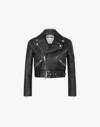 Moschino Cropped Biker Jacket In Heavy Nappa Leather In Black