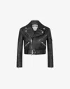 Moschino Cropped Biker Jacket In Heavy Nappa Leather In Black