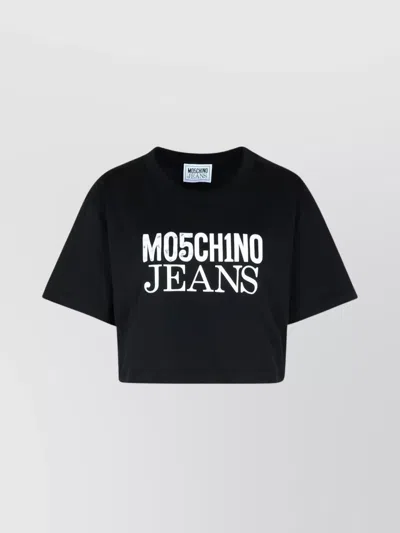 Moschino Cropped Cotton T-shirt Short Sleeves In Blue