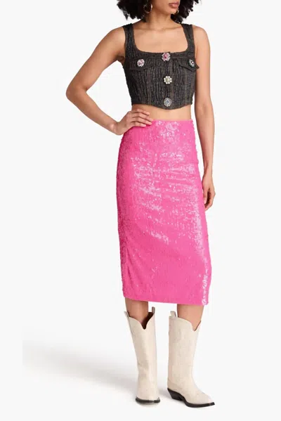 Moschino Cropped Crystal Denim Top In Multi In Black