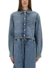 Moschino Pocketed Cropped Denim Jacket In Blue
