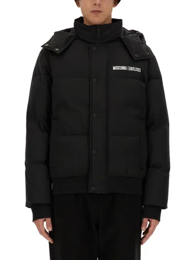 Moschino Cropped Down Jacket With Detachable Hood In Black