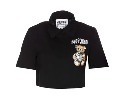 Moschino Cropped Drawn Teddy Bear T-shirt In Black