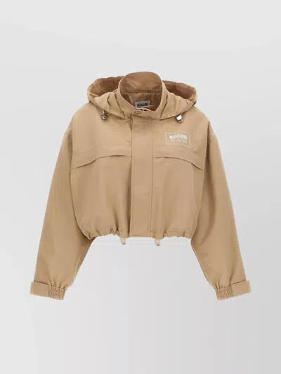 Moschino Cropped Jacket Hooded Design Elasticated Cuffs In Brown