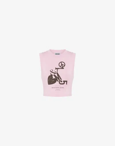 Moschino Cropped Jersey Top Urban Logo In Pink