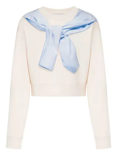 Moschino Cropped Light Beige Sweatshirt With Unique Tied Design In Multi