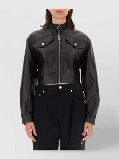 Moschino Cropped Motorcycle Jacket Snap Buttons