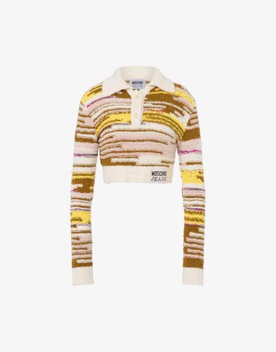 Moschino Cropped Multicolor Cotton And Nylon Pullover