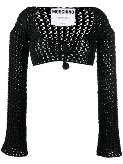 MOSCHINO MOSCHINO CROPPED OPEN-KNIT BLOUSE WITH DRAWSTRING DETAIL