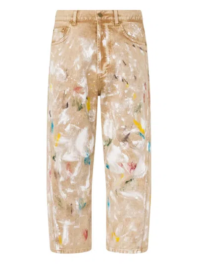 Moschino Cropped Pants With Abstract Paint Splatter Design In Multi