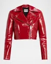 Moschino Cropped Patent Leather Moto Jacket In Red