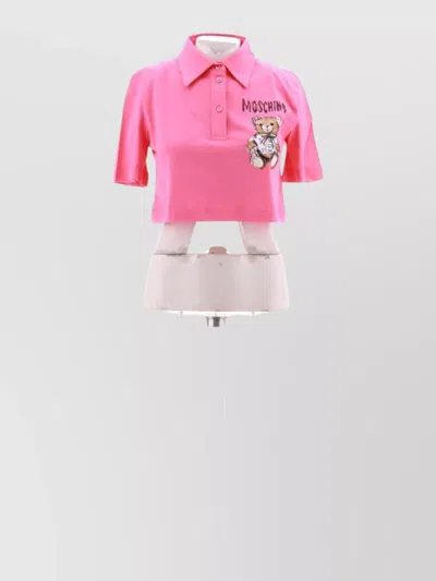 Moschino Teddy Bear Cropped Polo Shirt In Pink