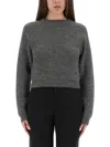 Moschino Ribbed Grey Cropped Sweater With Frayed Hem In Gray